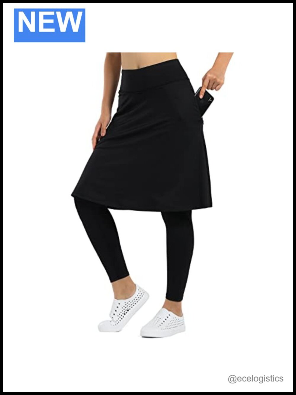 Skirted Leggings with Pockets High Waist Midi Athletic